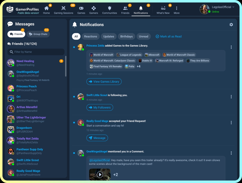 Get Updates about Gamers & Games you Follow - GamerProfiles